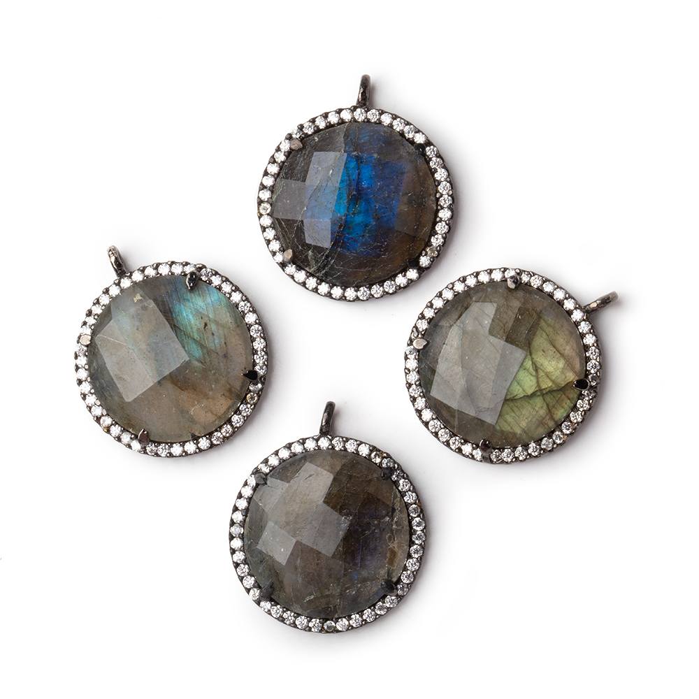 19mm Black Gold CZ Bezel Labradorite Coin Pendant 1 Focal