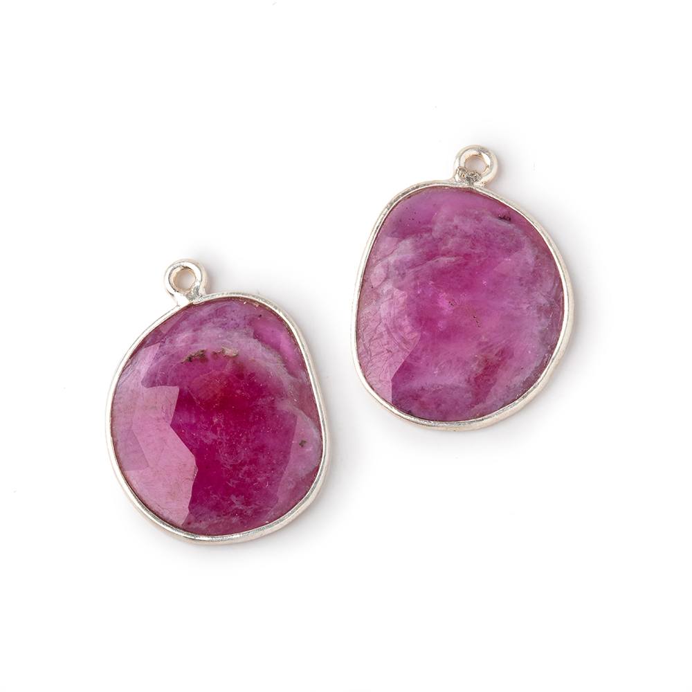 19x16mm .925 Silver Bezel Ruby Faceted Freeform Set of 2 Pendants