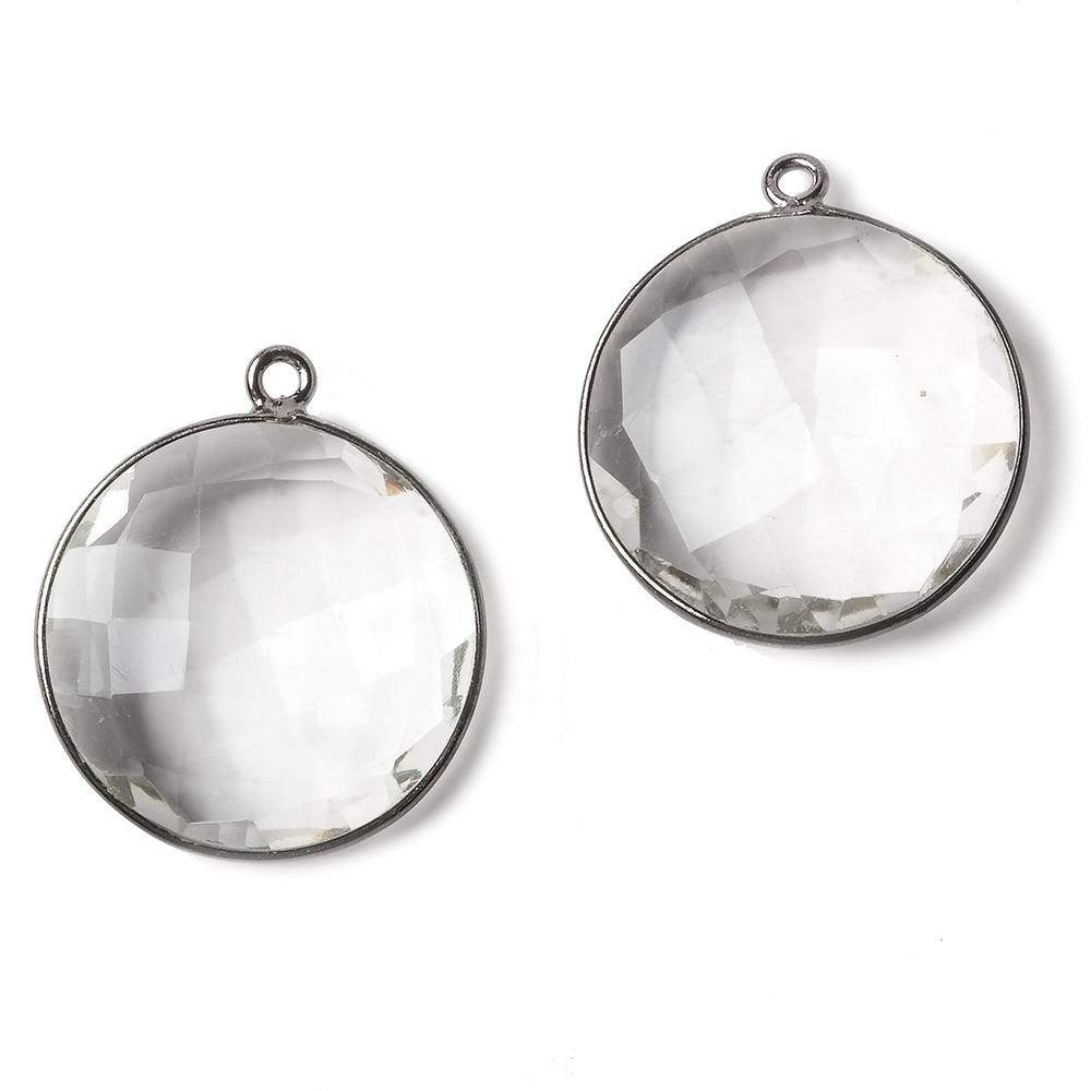 20mm Oxidized Silver Bezel Crystal Quartz faceted coin Focal Pendant 1 piece