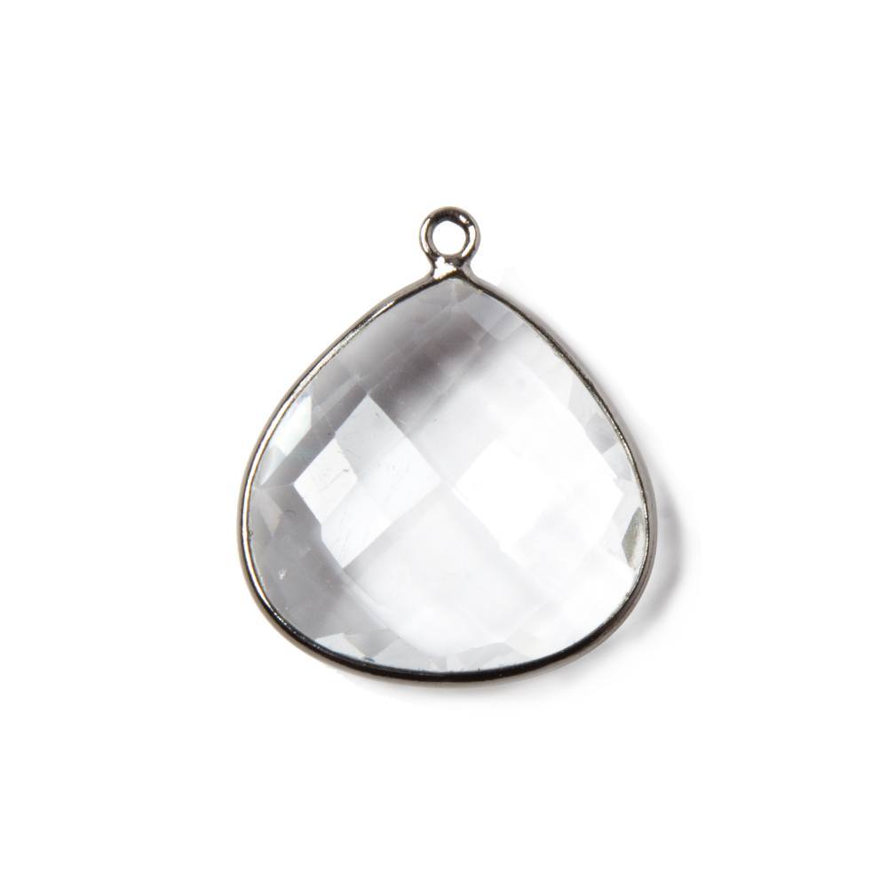 20mm Oxidized Silver Bezeled Crystal Quartz faceted heart Pendant 1 piece