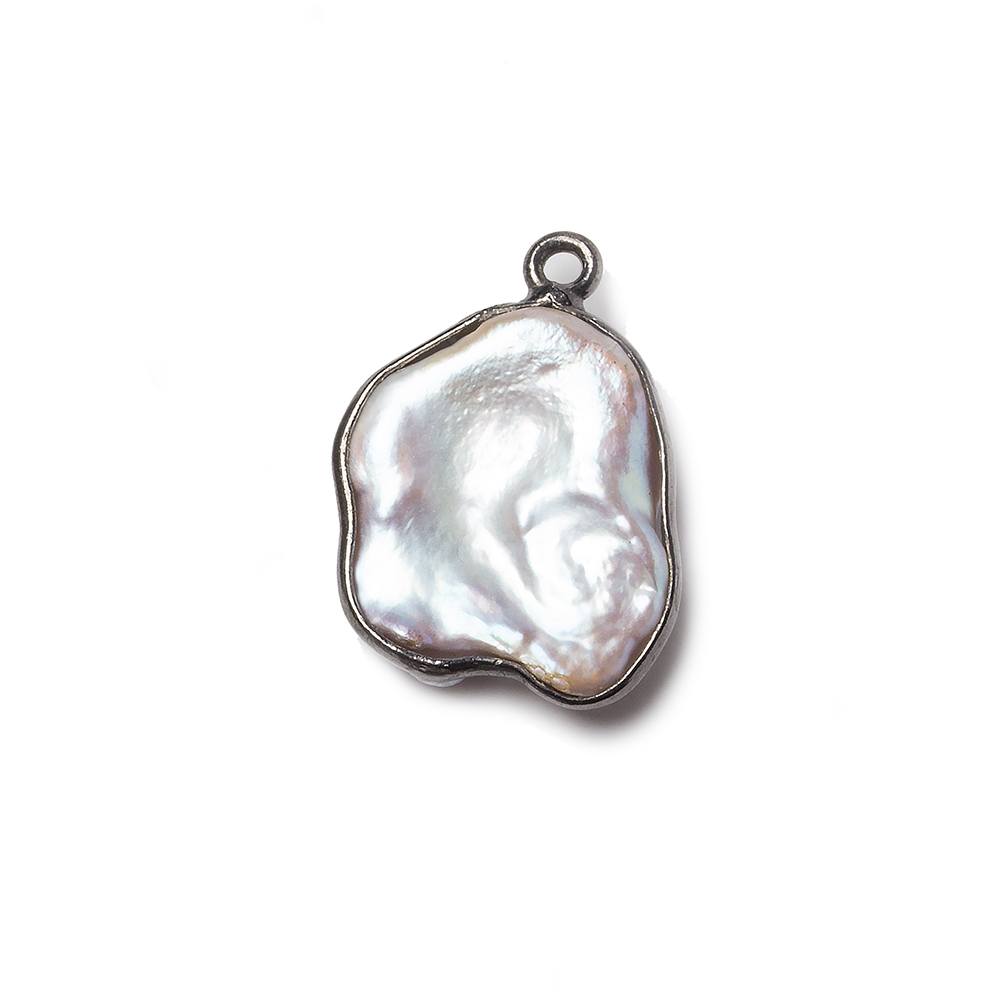 20x14mm Black Gold Bezeled Rose' White Keshi Pearl Pendant 1 piece