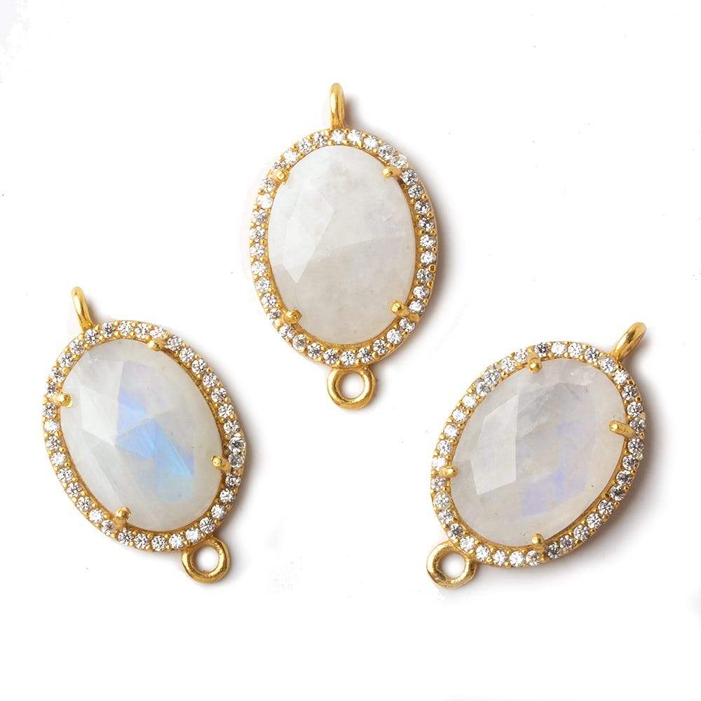 20x15mm Vermeil CZ Bezel Rainbow Moonstone Oval Connector 1 piece