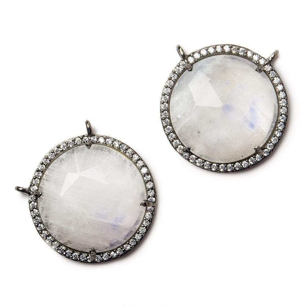 21mm Black Gold Bezel White CZ and Rainbow Moonstone Coin Top Ring Connector 1 focal bead