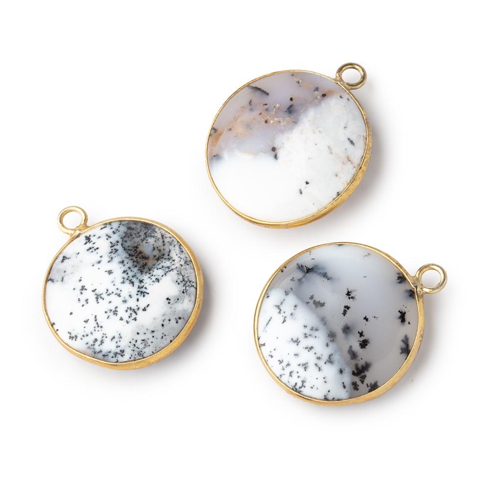 21mm Vermeil Bezel Dendritic Opal Plain Coin Pendant 1 piece