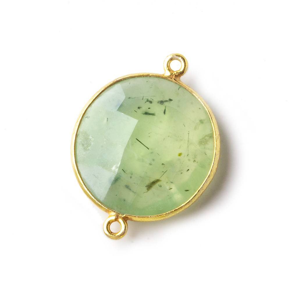 22mm Vermeil Bezeled Prehnite Coin Focal Bead Connector 1 piece