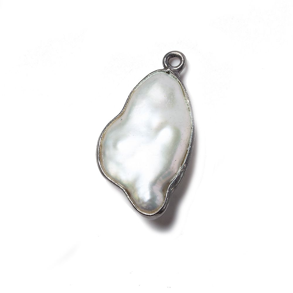 22x13mm Black Gold Bezeled Rose' White Keshi Pearl Pendant 1 piece
