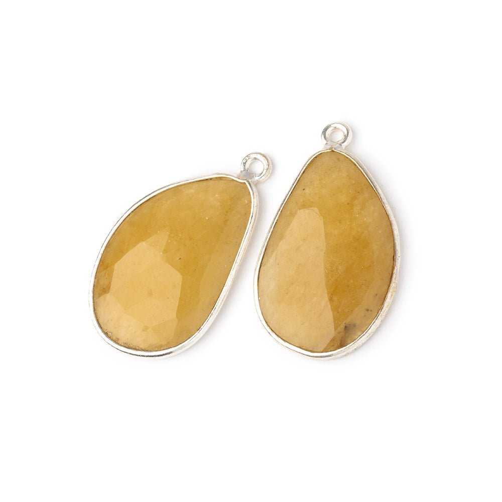 22x15mm .925 Silver Bezel Yellow Beryl Faceted Freeform Set of 2 Pendants