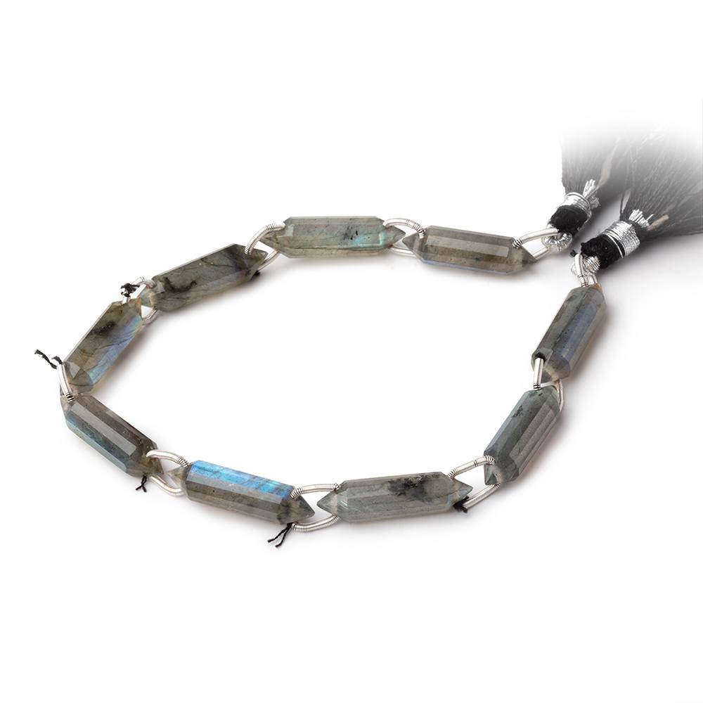 22x6mm Labradorite Double Terminated Point with Double Drill Holes 7 inch 8 Beads