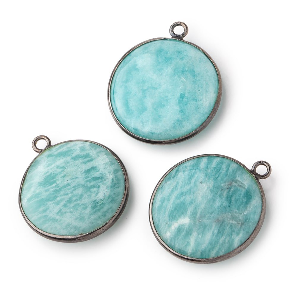 23mm Black Gold .925 Bezel Amazonite Plain Coin Pendant 1 Focal Bead