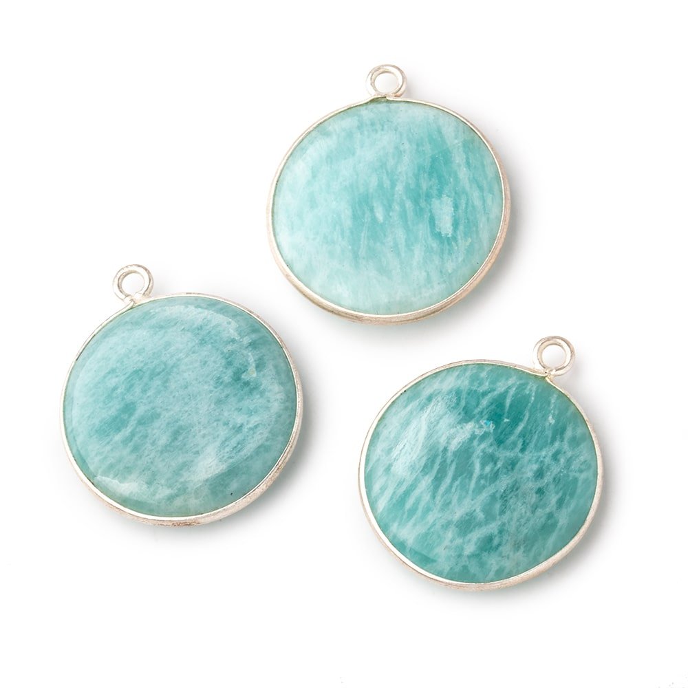 26mm Sterling Silver Bezel Amazonite Plain Coin Pendant 1 Focal Bead
