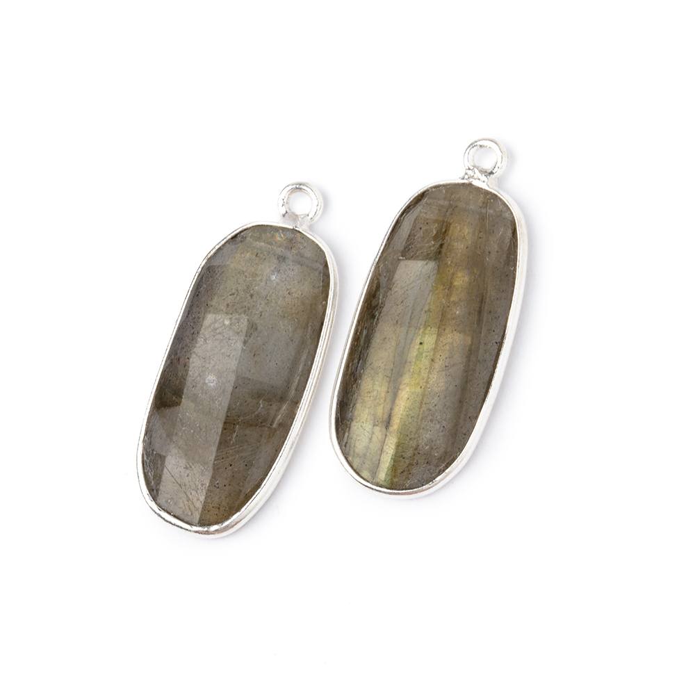 23x11.5mm .925 Silver Bezel Labradorite Faceted Oval Set of 2 Pendants