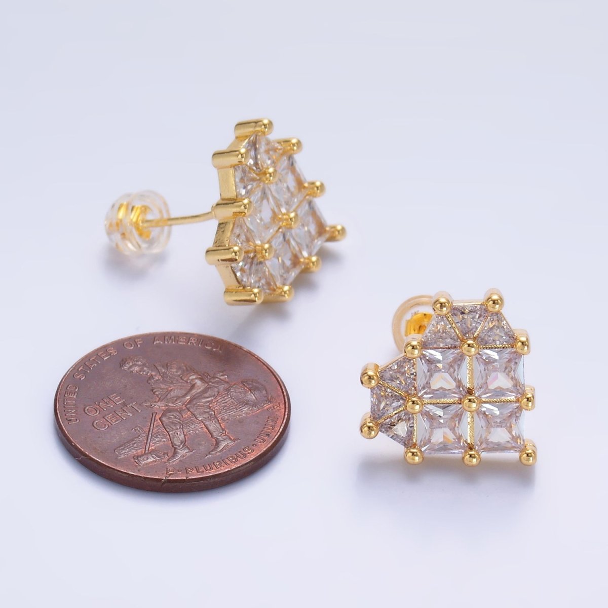 24K Gold Filled 15mm Clear CZ Heart Stud Earrings | AB730