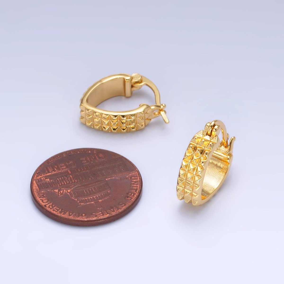 24K Gold Filled 15mm Multifaceted Edged Triangle Latch Hoop Earrings | AB670
