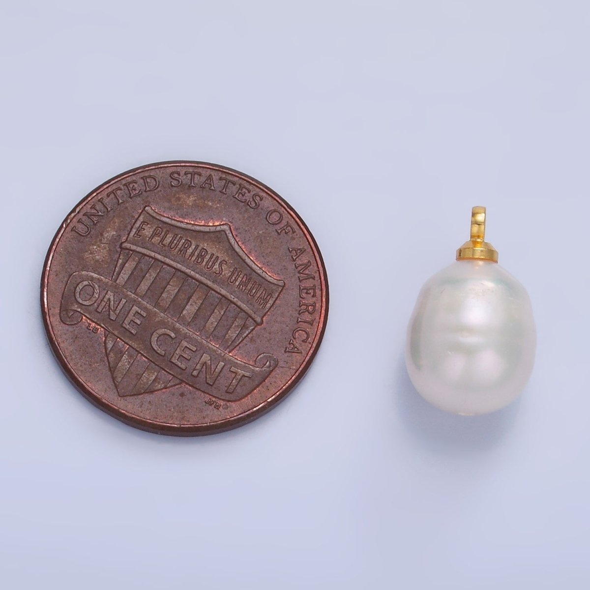 24K Gold Filled 15mm Round Button White Freshwater Pearl Charm | P1940