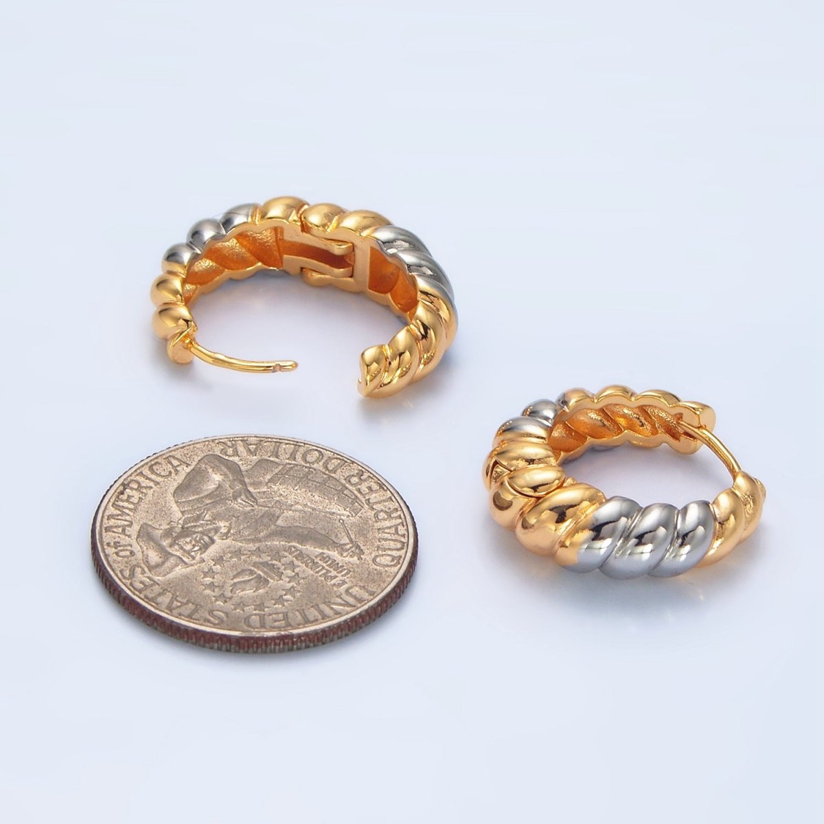 24K Gold Filled 20mm Mixed Metal Croissant Minimalist Huggie Earrings | P212