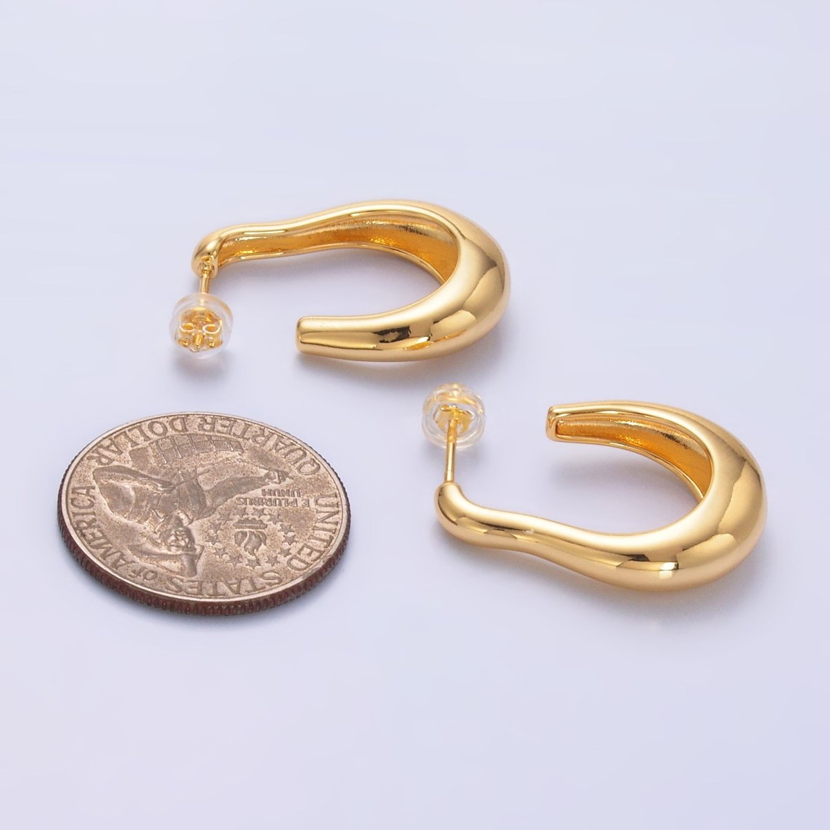 24K Gold Filled 28mm Molten Abstract J-Shaped Hoop Earrings | AB704