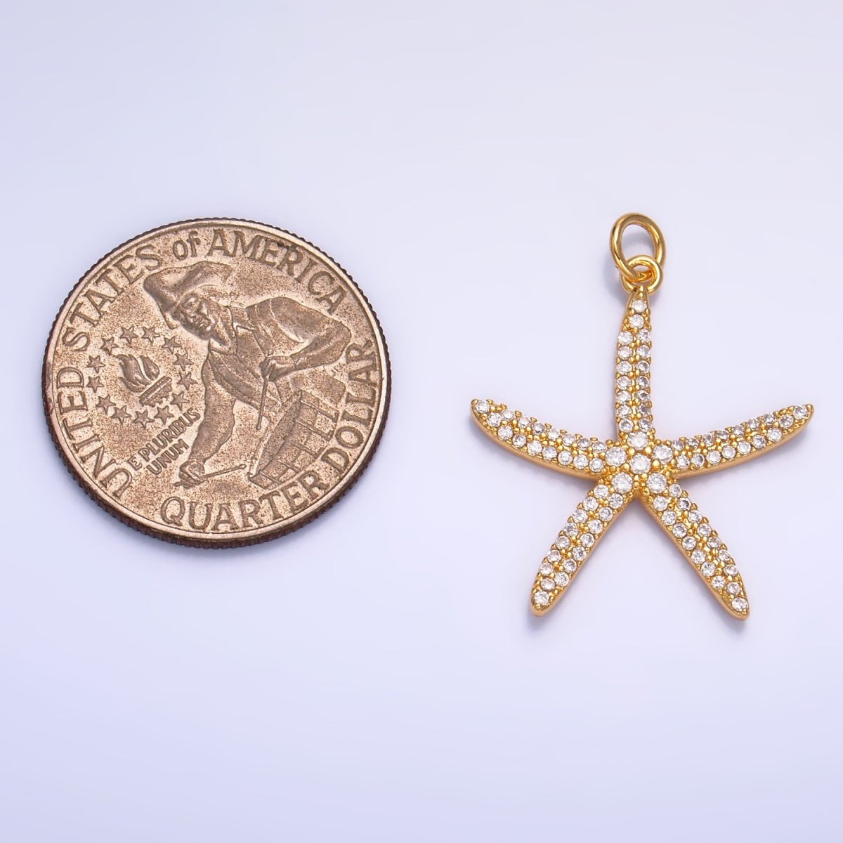 24K Gold Filled 30mm Micro Paved CZ Ocean Starfish Animal Charm | W235
