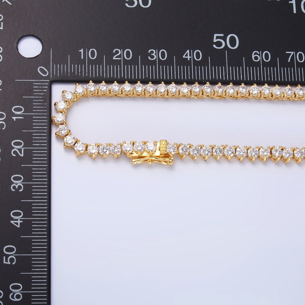 24K Gold Filled 4.2mm Clear CZ Three-Prong Tennis Chain 16 Inch Necklace | WA-3027