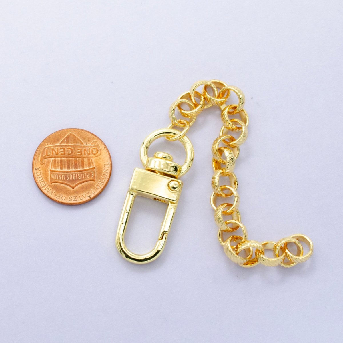 24K Gold Filled 5-Inch Ribbed Rolo Chain Bag Purse Charm Swivel Keychain Findings | WA-2907