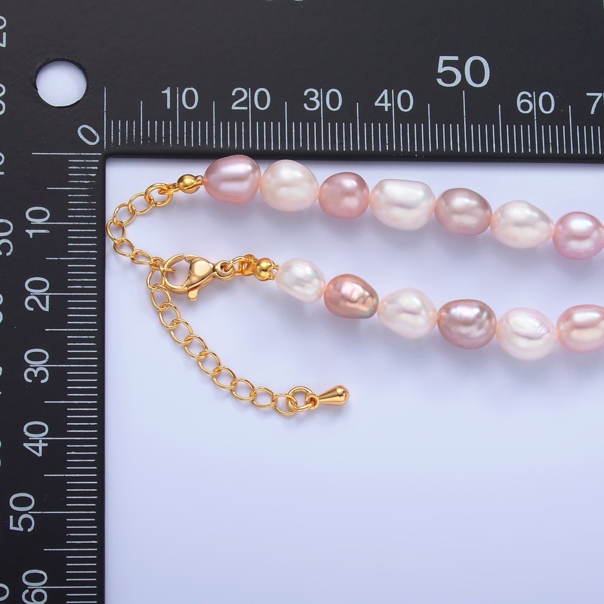 24K Gold Filled 7mm Gradient Pink Purple White Freshwater Pearl 16 Inch Necklace | WA-3017