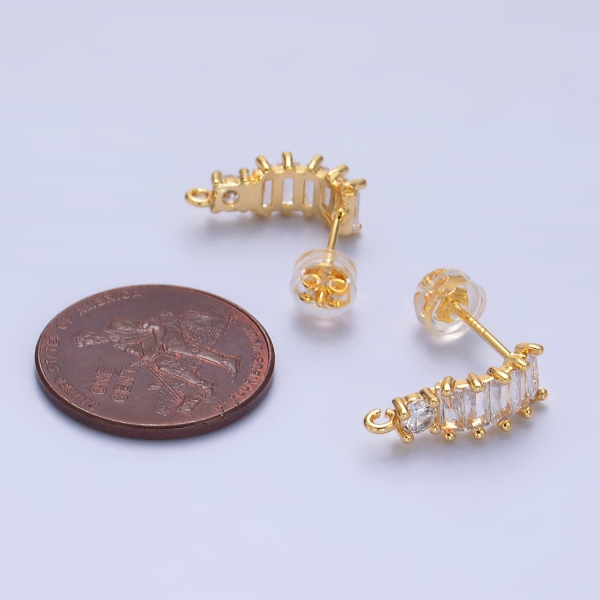 24K Gold Filled Baguette CZ C-Shaped Hoop Earring Findings | Z1058