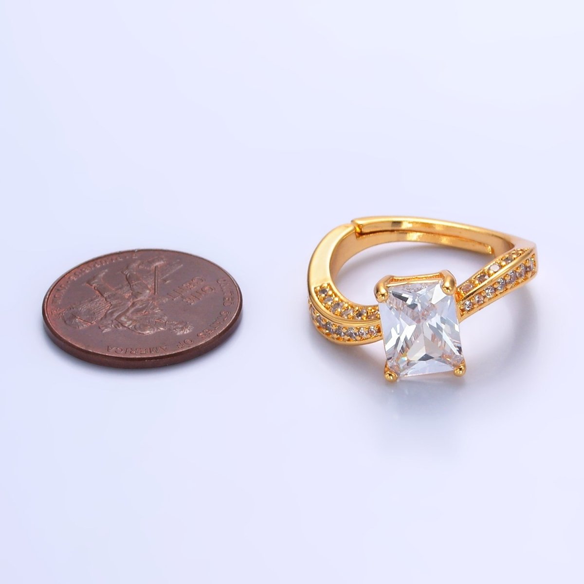 24K Gold Filled Baguette CZ Micro Paved Curved Ring | O327