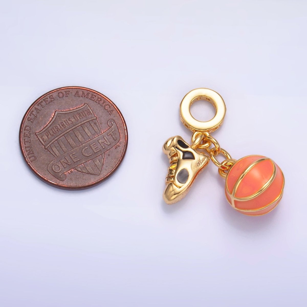 24K Gold Filled Basketball Shoes Enamel Micro Paved CZ Rhondelle Drop Pendant | W361