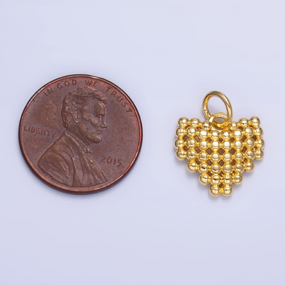 24K Gold Filled Beaded Ball Heart Charm in Gold & Silver | W785