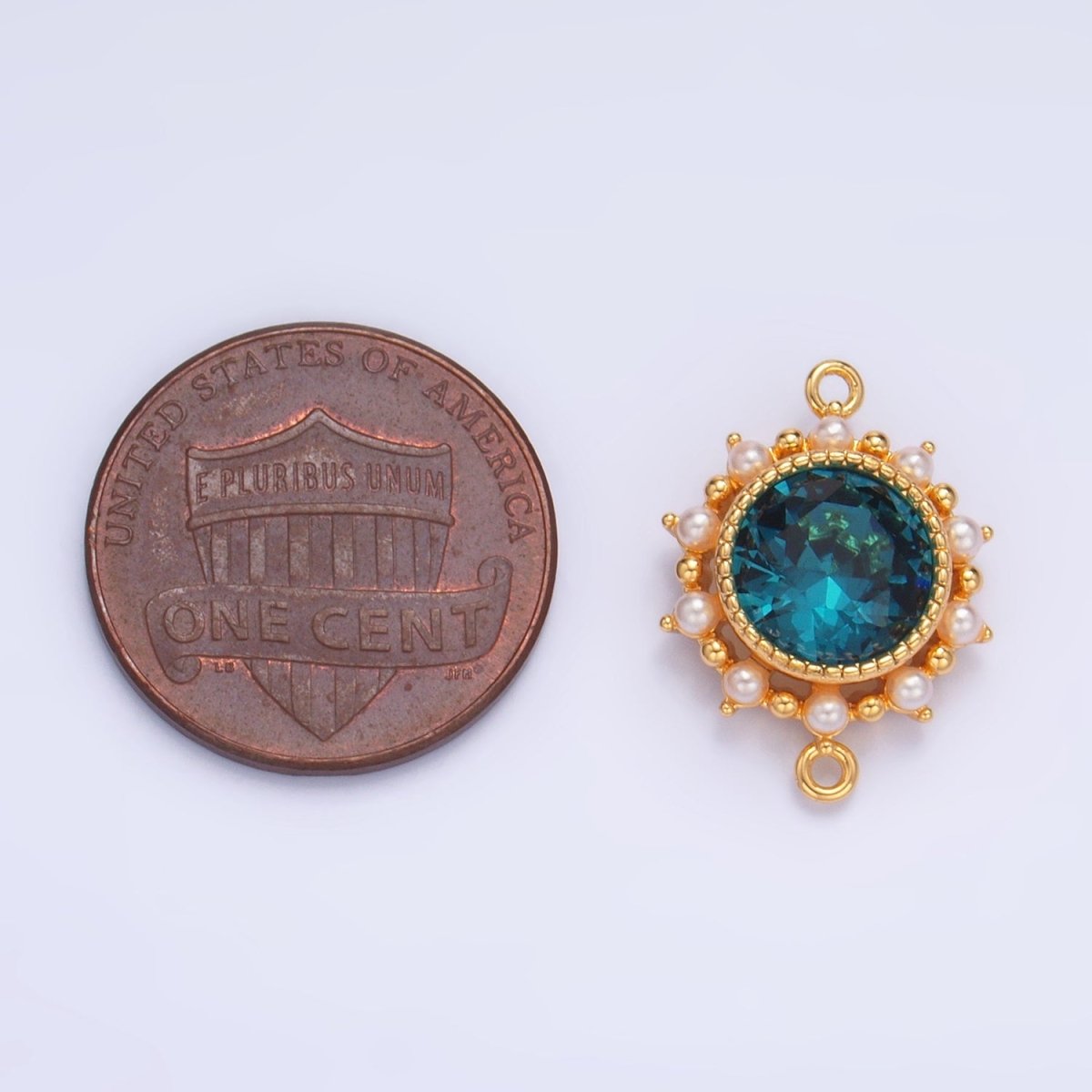 24K Gold Filled Blue CZ Shell Pearl Bezel Round Connector | F719