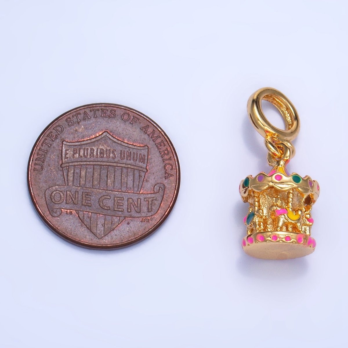 24K Gold Filled Carousel Carnival Enamel Multidimensional Rhondelle Drop Charm | AC180