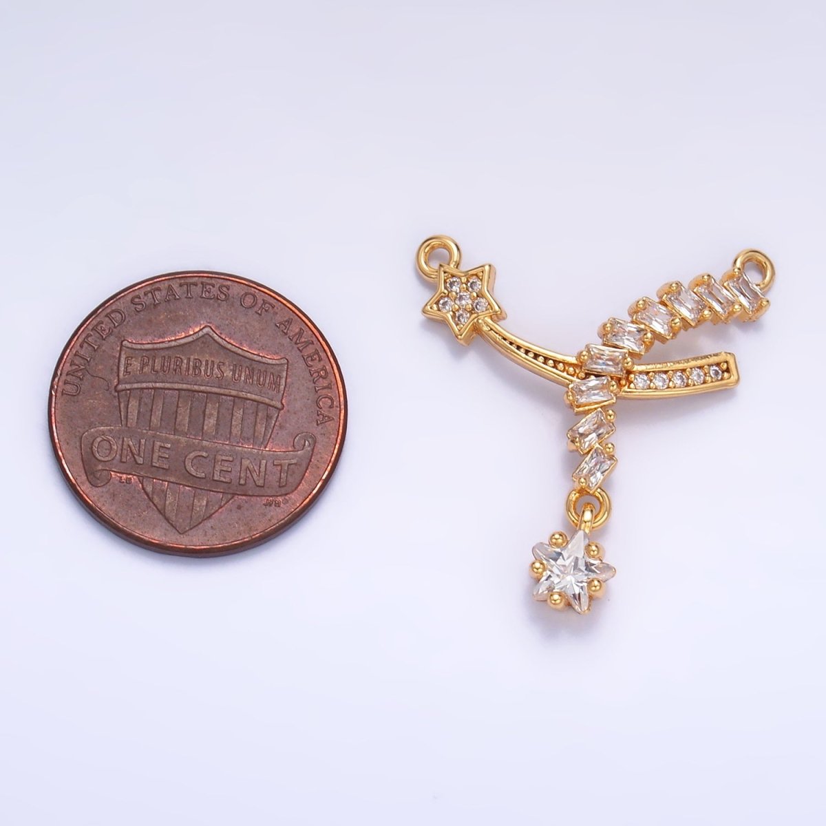 24K Gold Filled Celestial Shooting Star Baguette Micro Paved CZ Connector | F936
