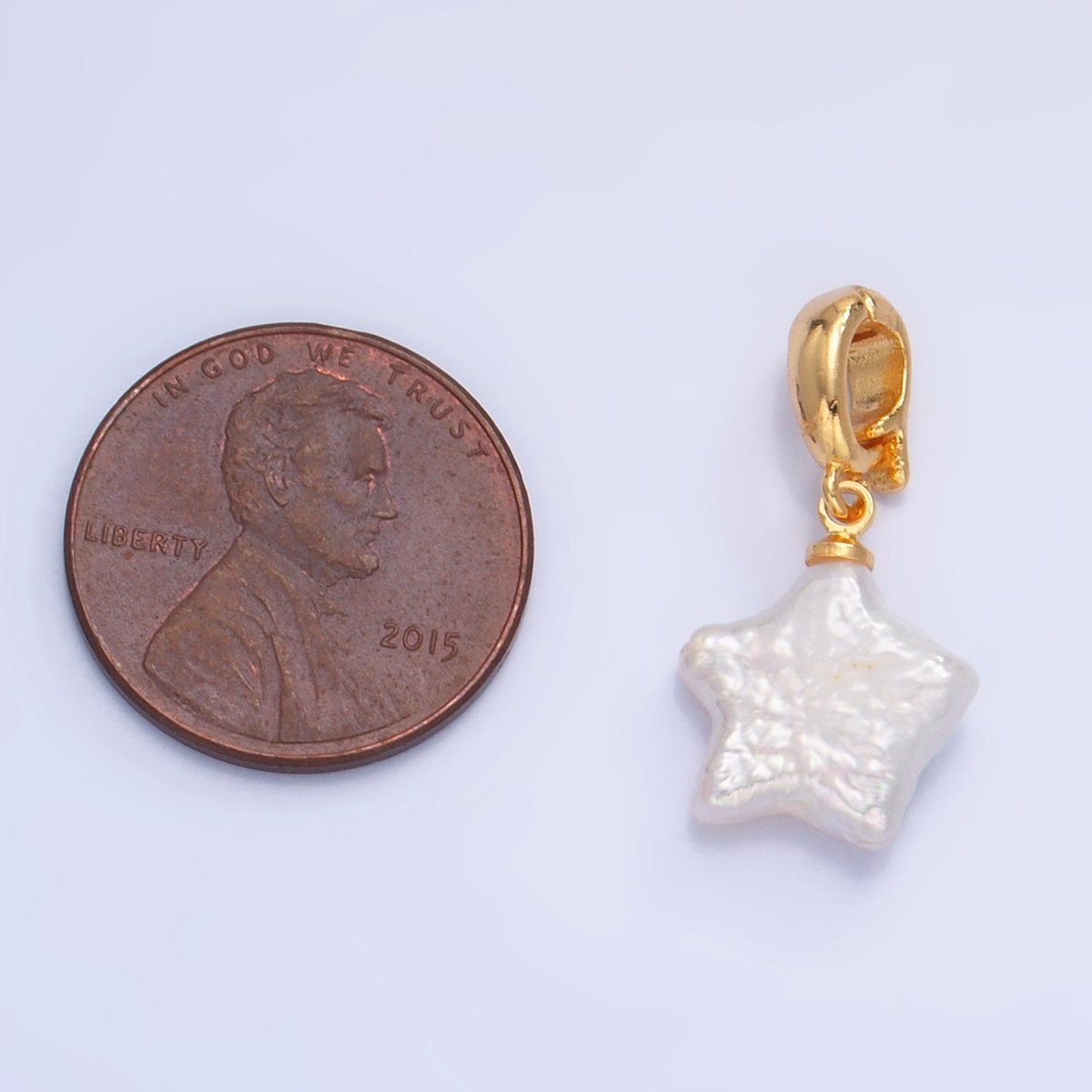 24K Gold Filled Celestial Star Freshwater Pearl Snap Latch Pendant | P1919