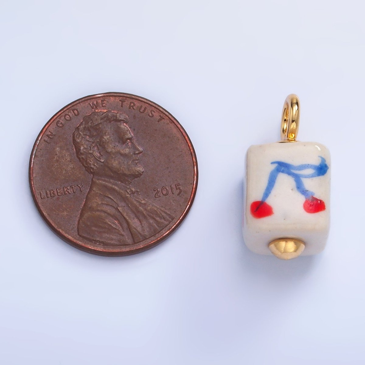 24K Gold Filled Cherry Fruit Square Ceramic Drop Charm | W437