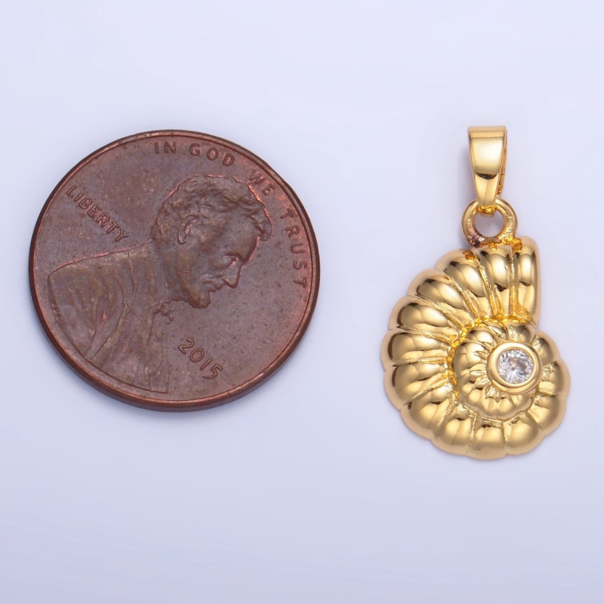 24K Gold Filled Clear CZ Clam Sea Shell Pendant | AA1046