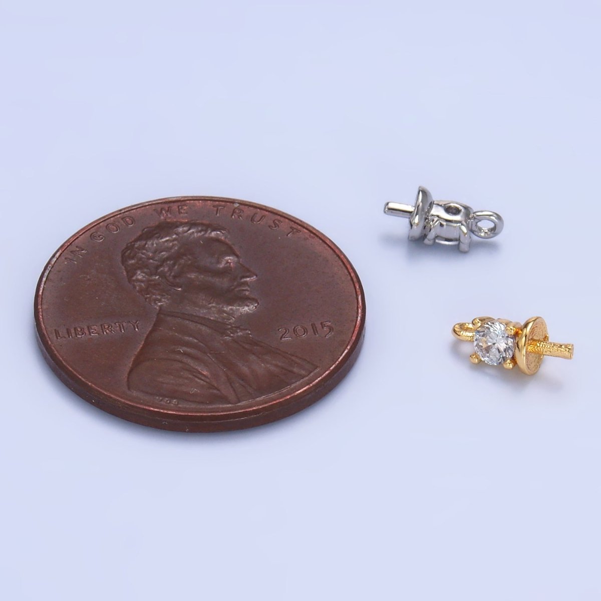24K Gold Filled Clear CZ Drill Bail Finding in Gold & Silver | Z1060