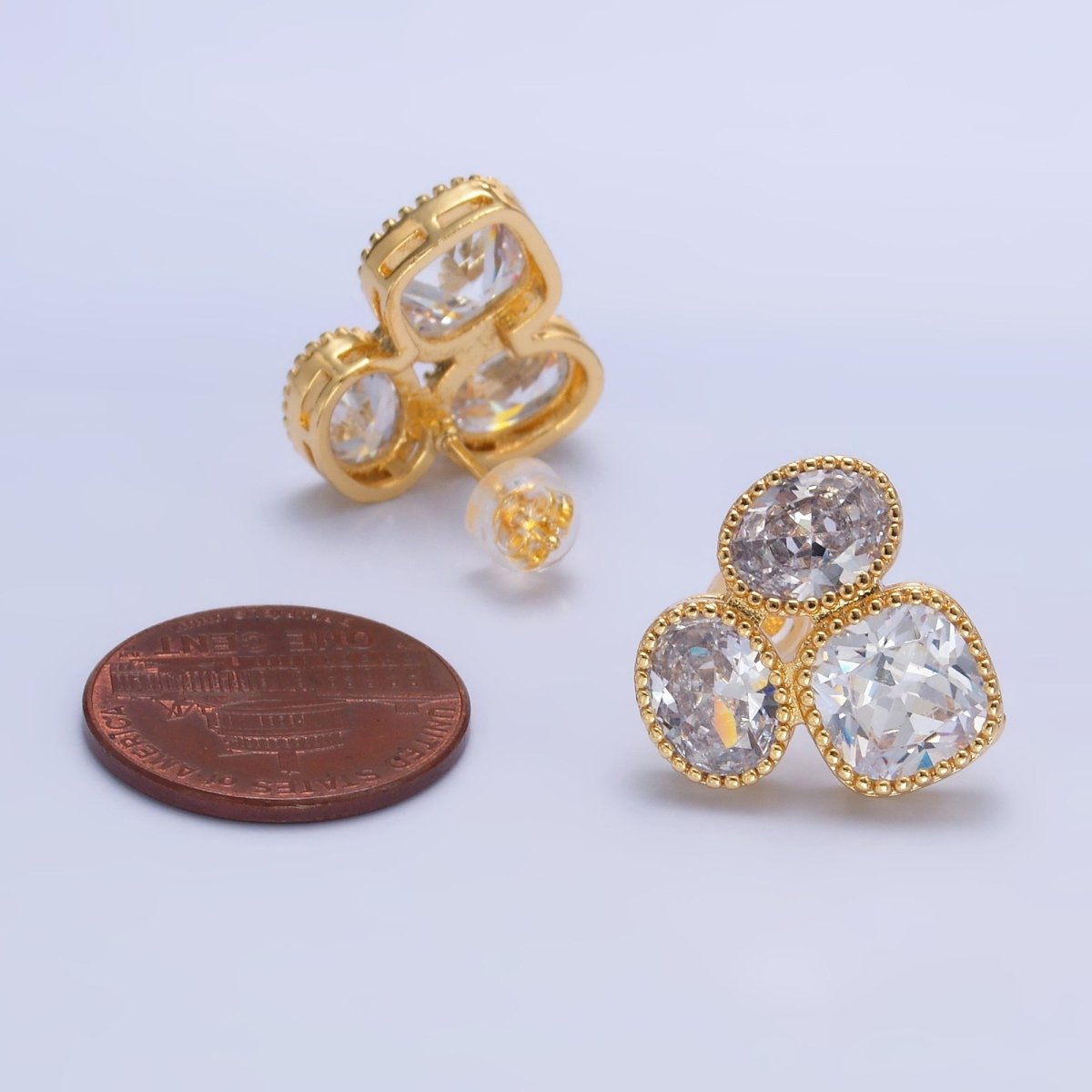 24K Gold Filled Clear CZ Geometric Stud Earrings | AB1422