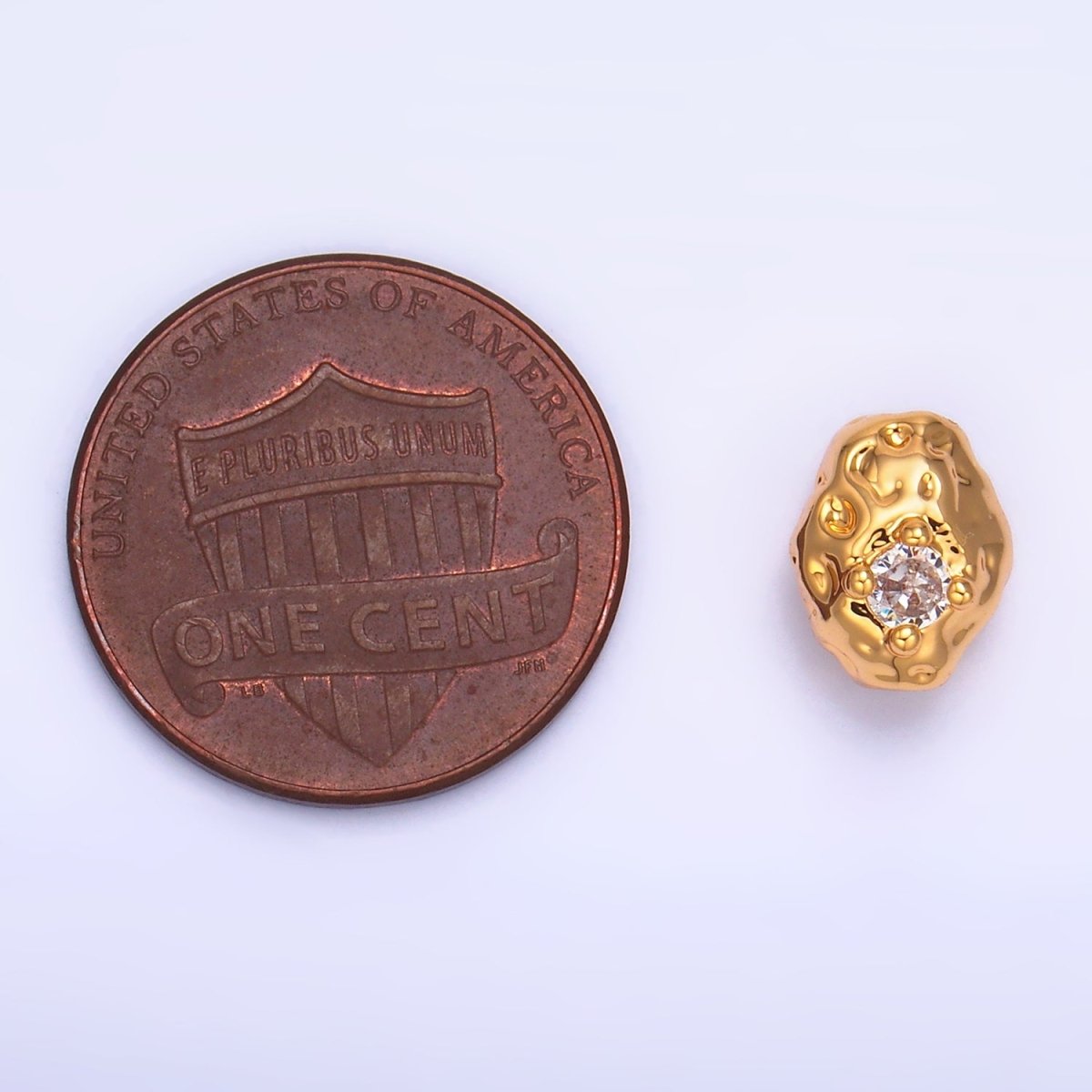 24K Gold Filled Clear CZ Hammered Abstract Bead | B180