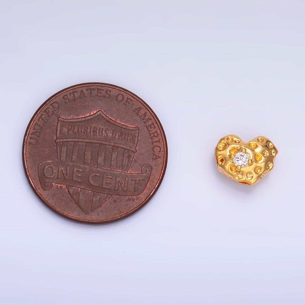 24K Gold Filled Clear CZ Hammered Heart Bead | B179