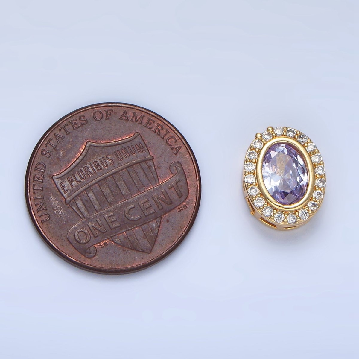24K Gold Filled Clear, Purple, Pink CZ Micro Paved Oval Bead | B169 - B170