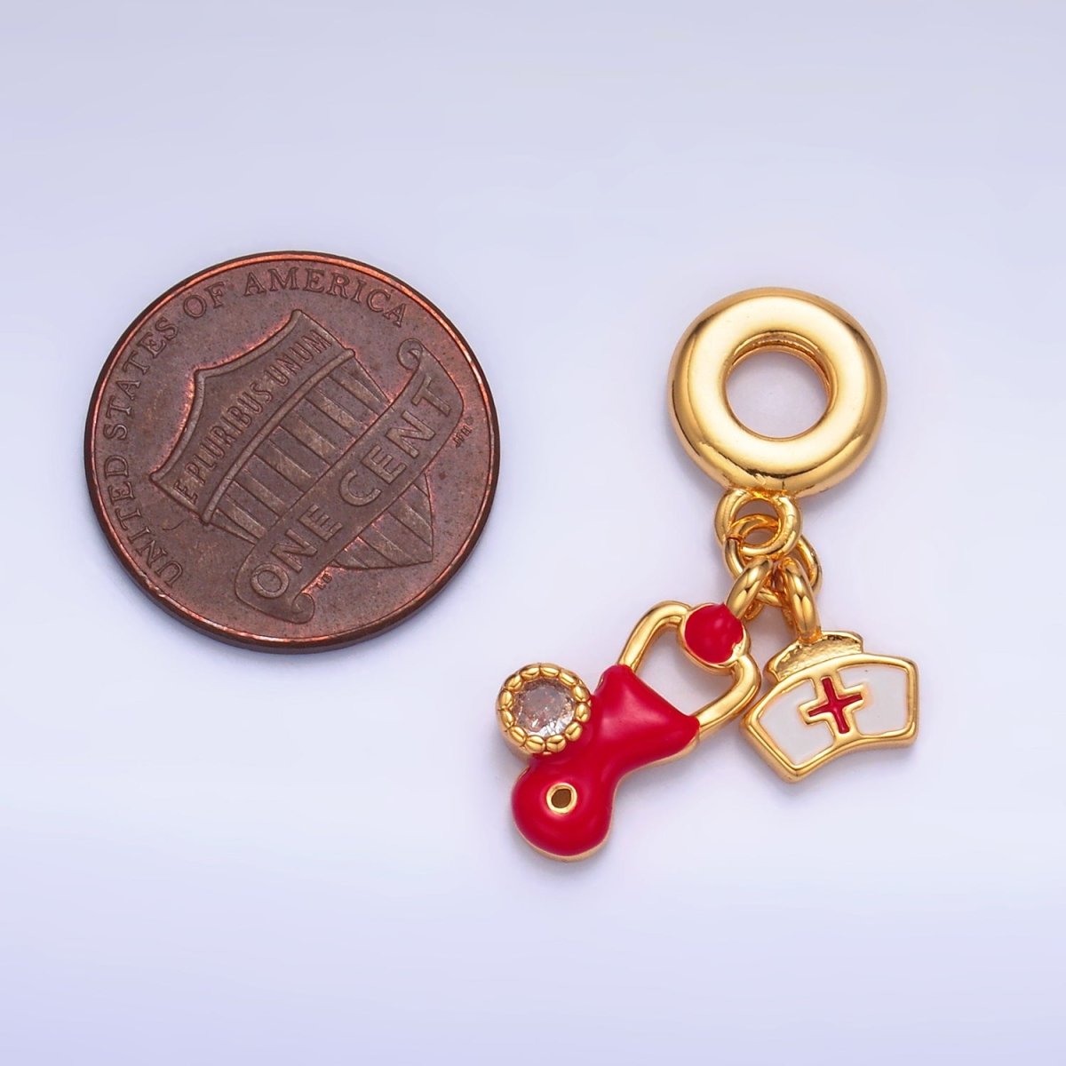 24K Gold Filled CZ Enamel Nurse Doctor Stethoscope Rhondelle Drop Pendant | W331