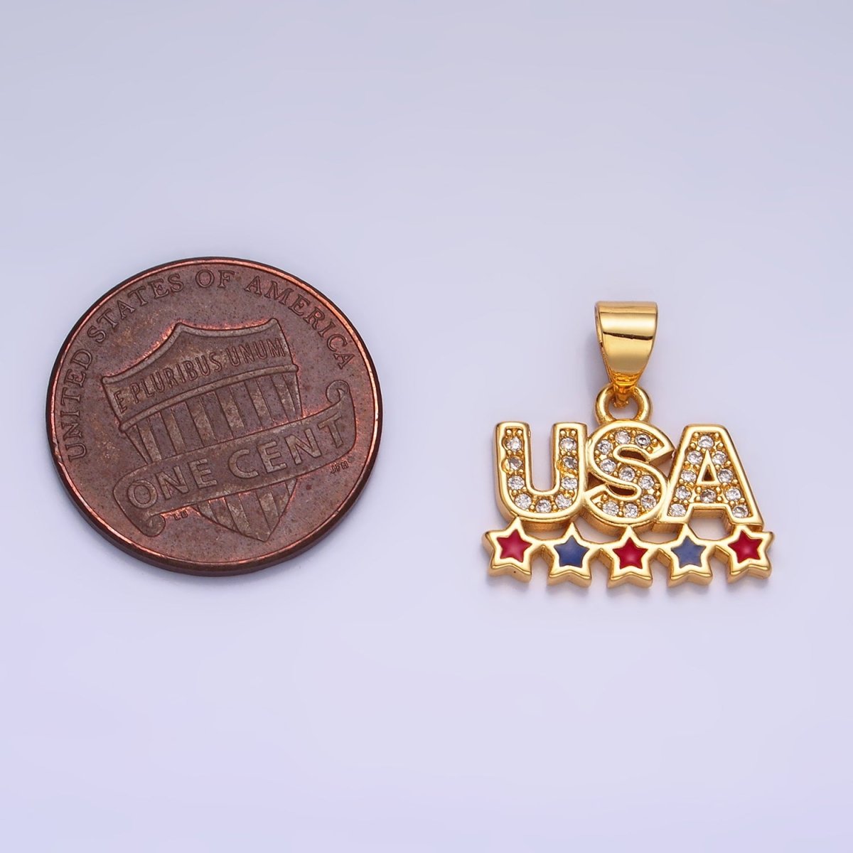 24K Gold Filled CZ Enamel Stars USA Patriotic 4th of July Pendant | AA-1068