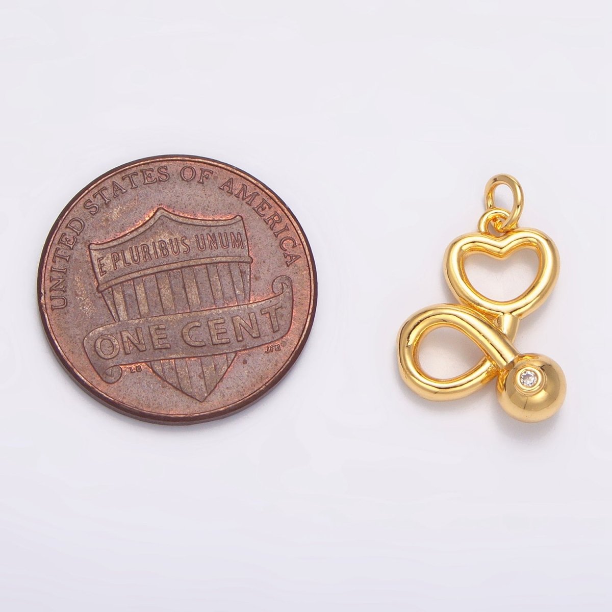 24K Gold Filled CZ Medical Doctor Stethoscope Heart Multidimensional Charm | W087