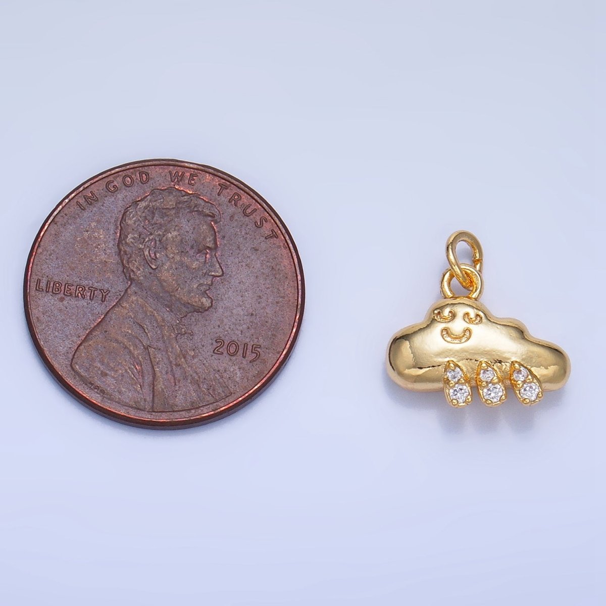 24K Gold Filled CZ Micro Paved Rain Smiley Face Cloud Multidimensional 3D Charm | W018