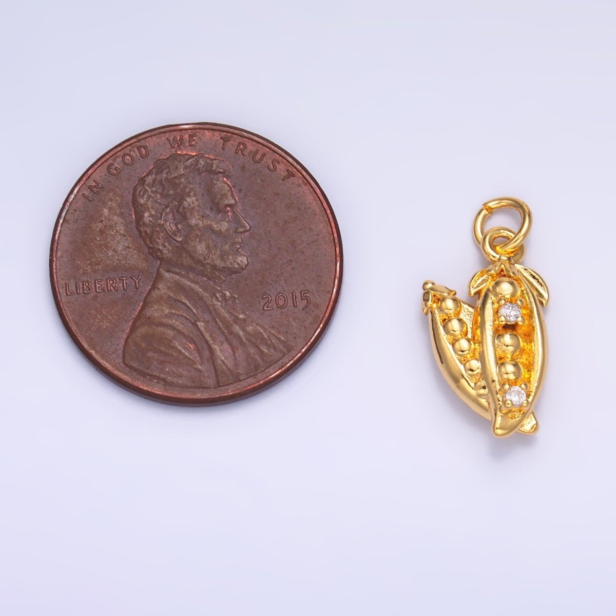 24K Gold Filled CZ Pea Pods Fruit Multidimensional 3D Charm in Gold & Silver | M173