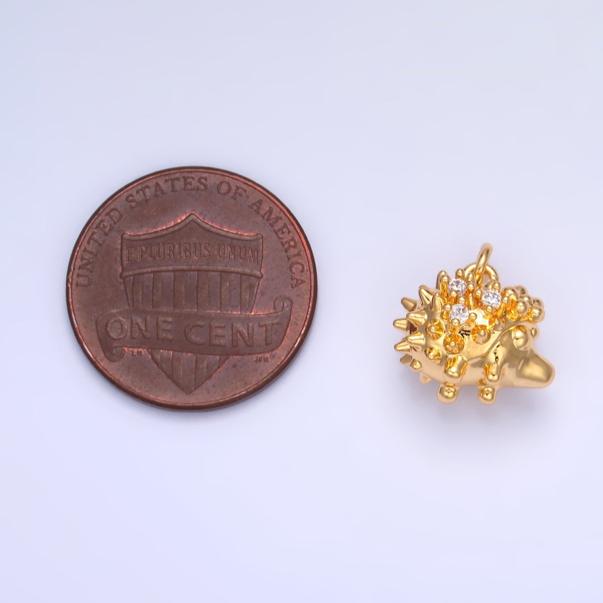 24K Gold Filled CZ Porcupine Hedgehog Animal 3D Multidimensional Charm in Gold & Silver | W380