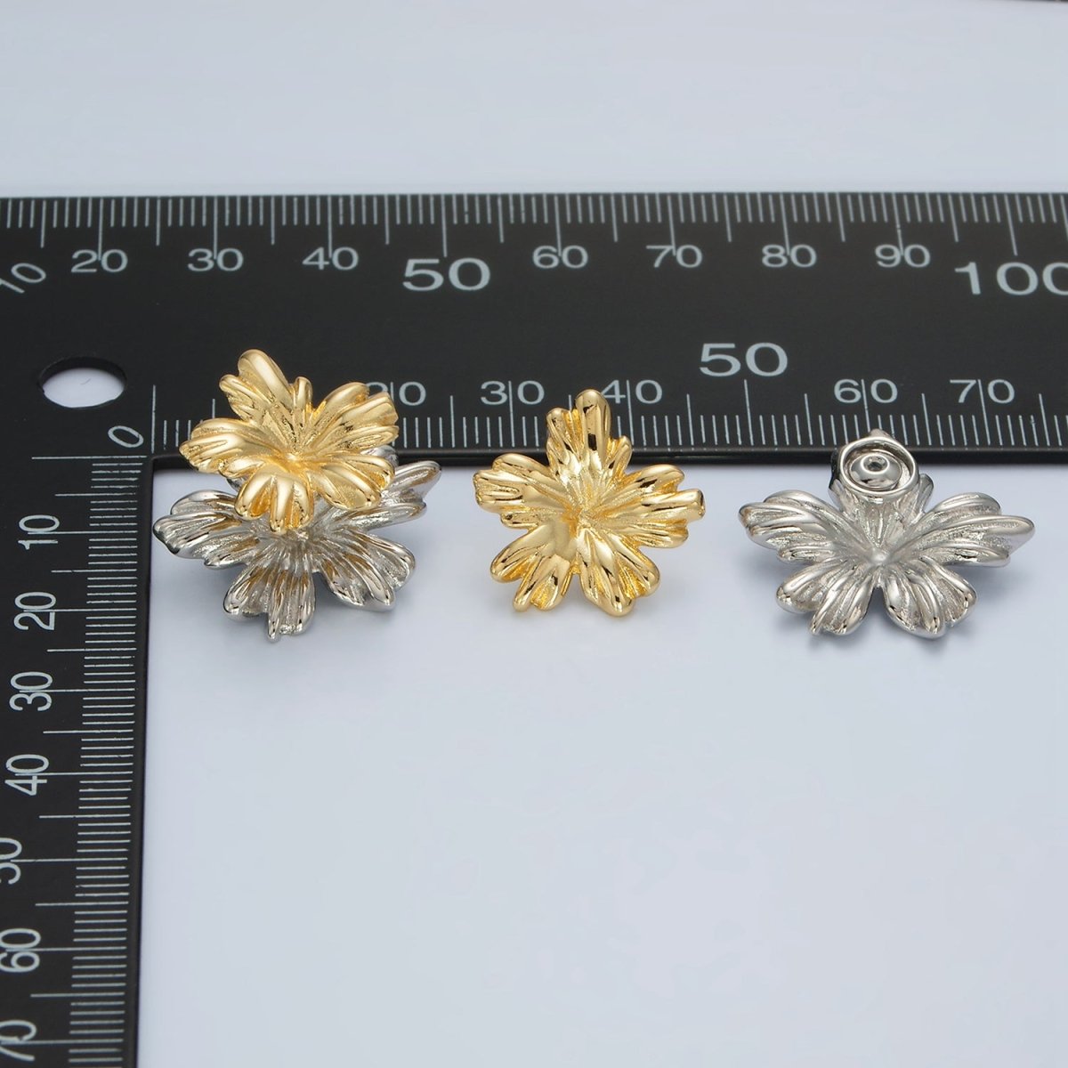 24K Gold Filled Double Metal Flower Pop Stud Earring | V-090
