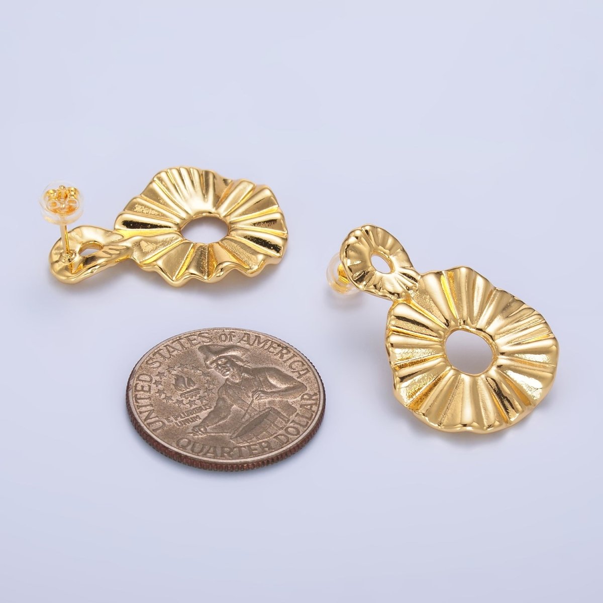 24K Gold Filled Double Open Round Sunburst Drop Stud Earrings | AB1029