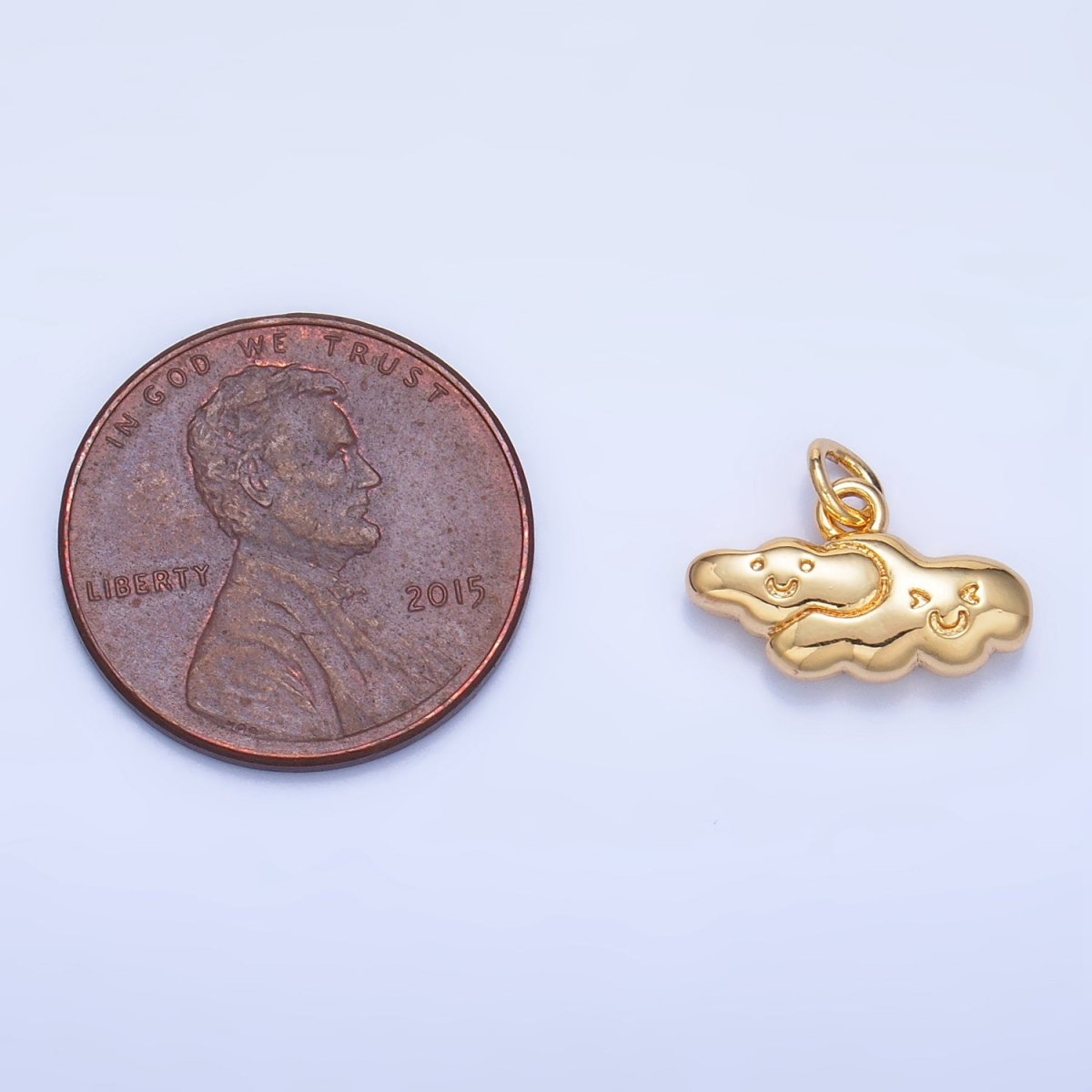 24K Gold Filled Double Smiley Face Cloud Multidimensional 3D Charm | W020