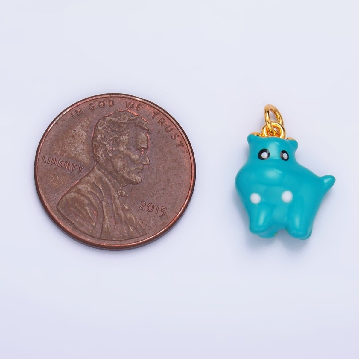 24K Gold Filled Enamel Multi Dimensional Blue Cat Monster Creature Charm | W341