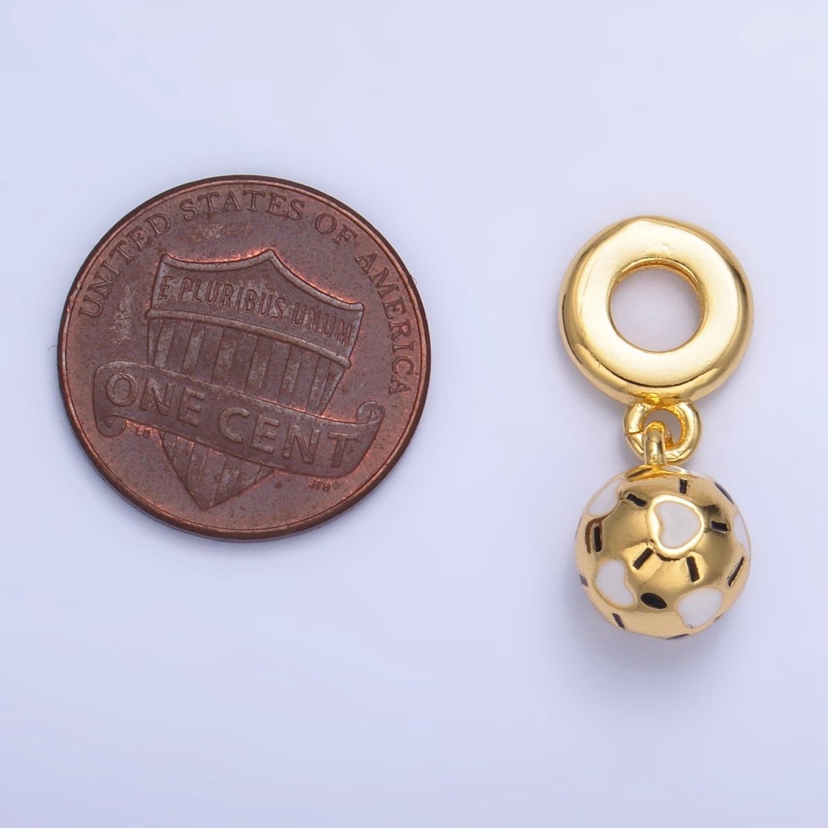 24K Gold Filled Heart Soccer Ball Enamel Rhondelle Drop Pendant | W002